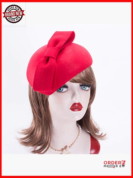 Vintage Wool Felt Beret Hat Clip On Fascinator Derby Bow Tam main image 6